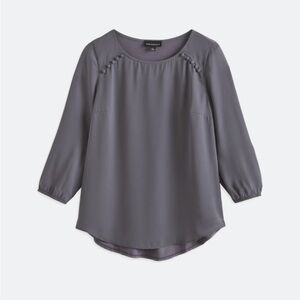 Fortune & Ivy from Stitch Fix Gray blouse with 3/4 sleeves and pleated details